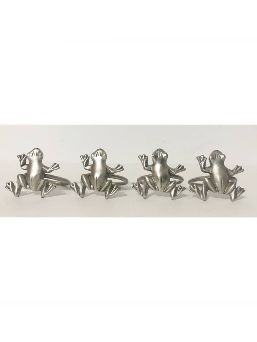 4 Vintage Silver HEAVY Metal Frog Napkin Rings